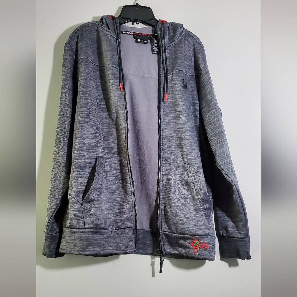 Medium Spyder Gray Long Sleeve Zip-Up Hoodie with Red Accents